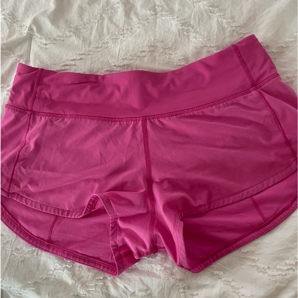 sonic pink lululemon speed up shorts size 4 2.5